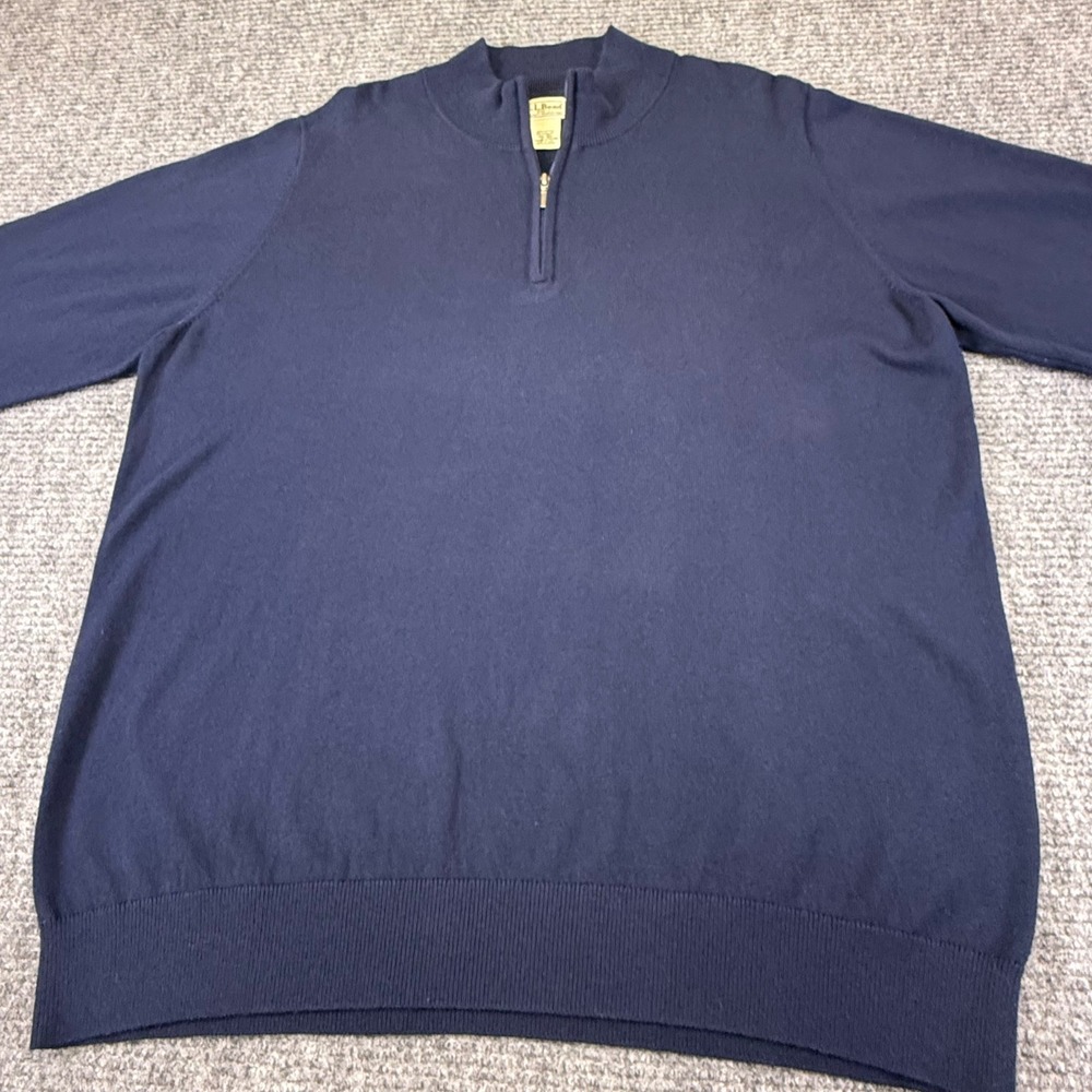 LLBean Mens Quarter Zip Sweater Navy Blue 95 Cotton 5 Cashmere‎ XXL REG  sporty - Picture 4 of 16